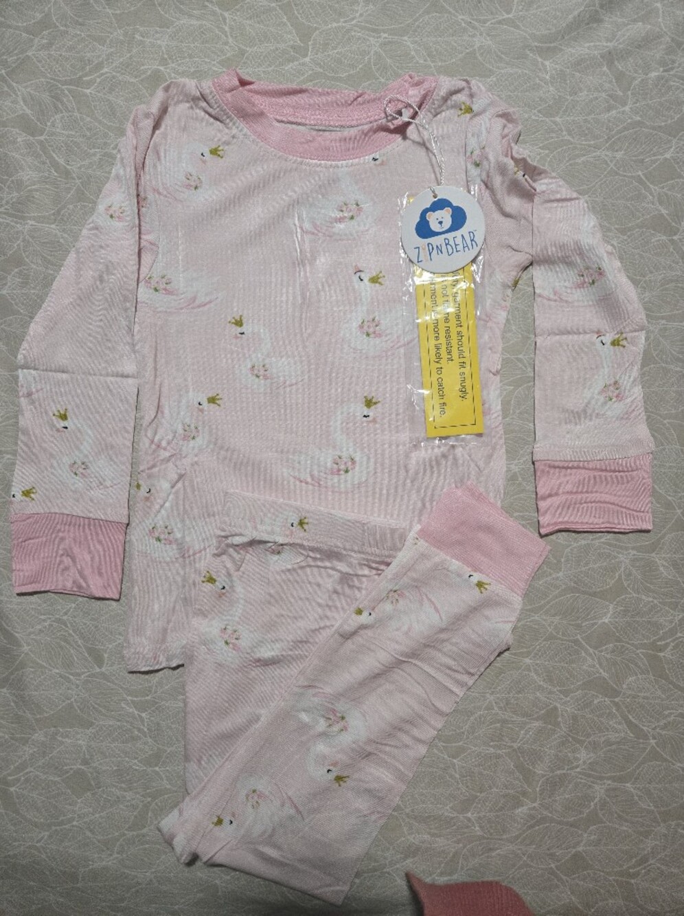 NWT BAMBOO Pink Swan Kids Pajama Set 3T